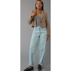 NWT Women's American Eagle Linen-Blend Cropped Blazer, Tan - Size XL